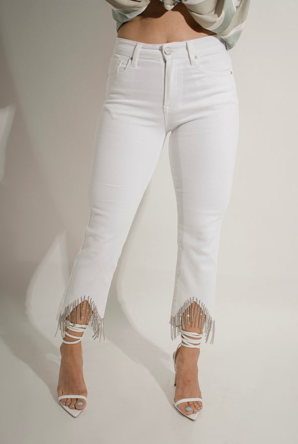 Pantalon Blanco de Mezclilla Con Pedreria