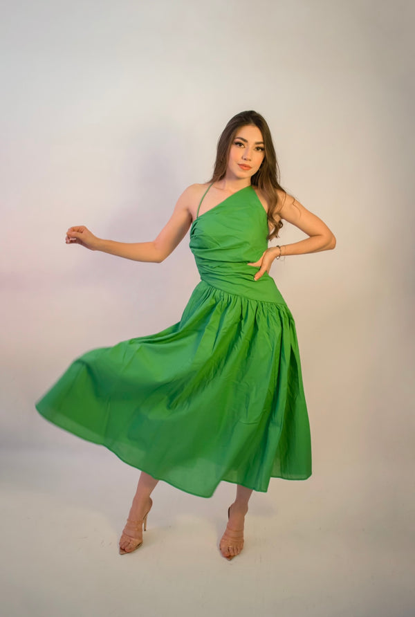 Vestido Verde Midi Asimetrico de Lino