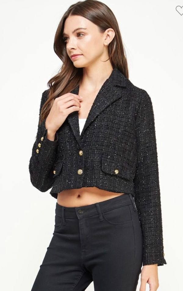 Blazer Corto Tweed Negro