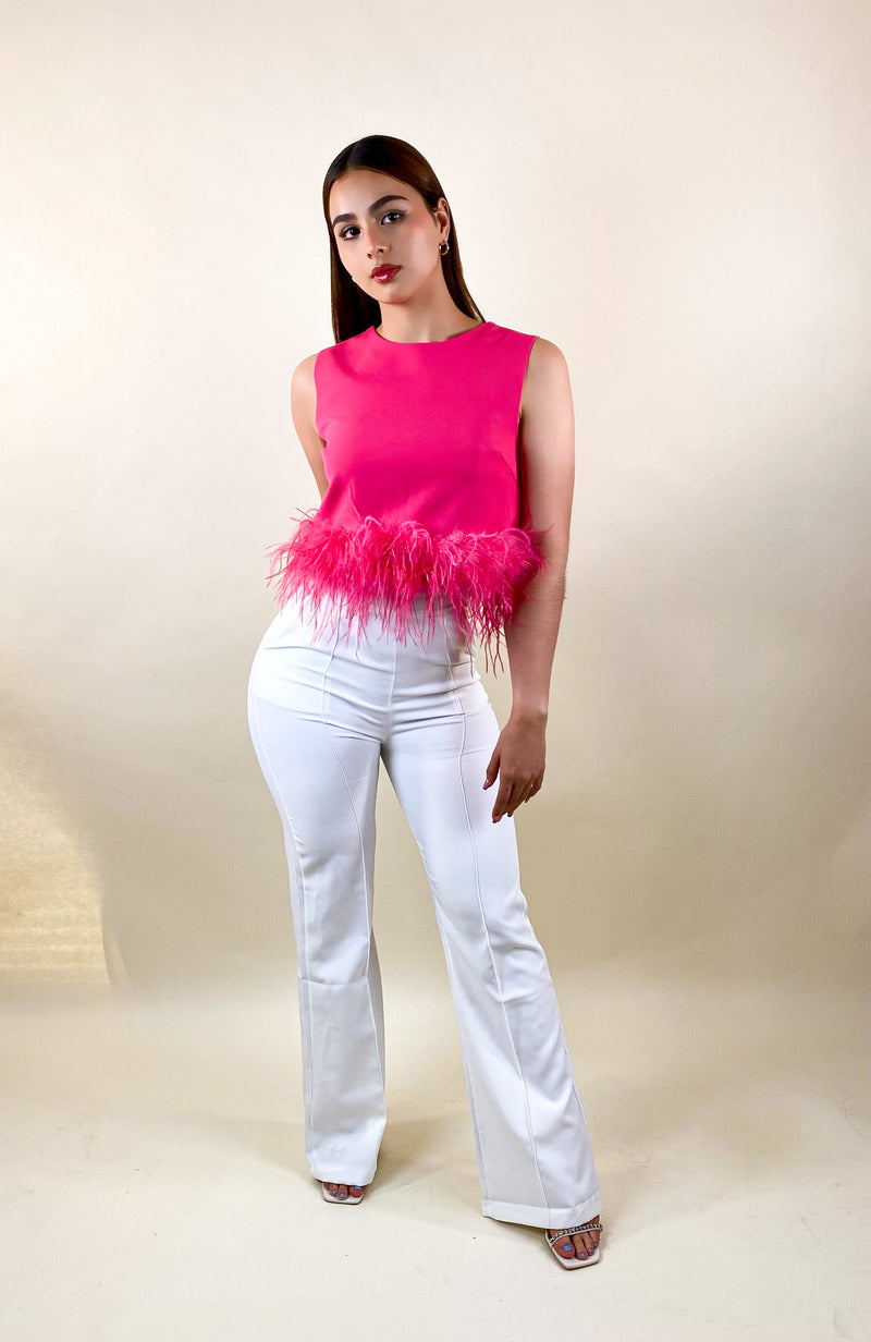 Blusa Con Plumas Color Rosa