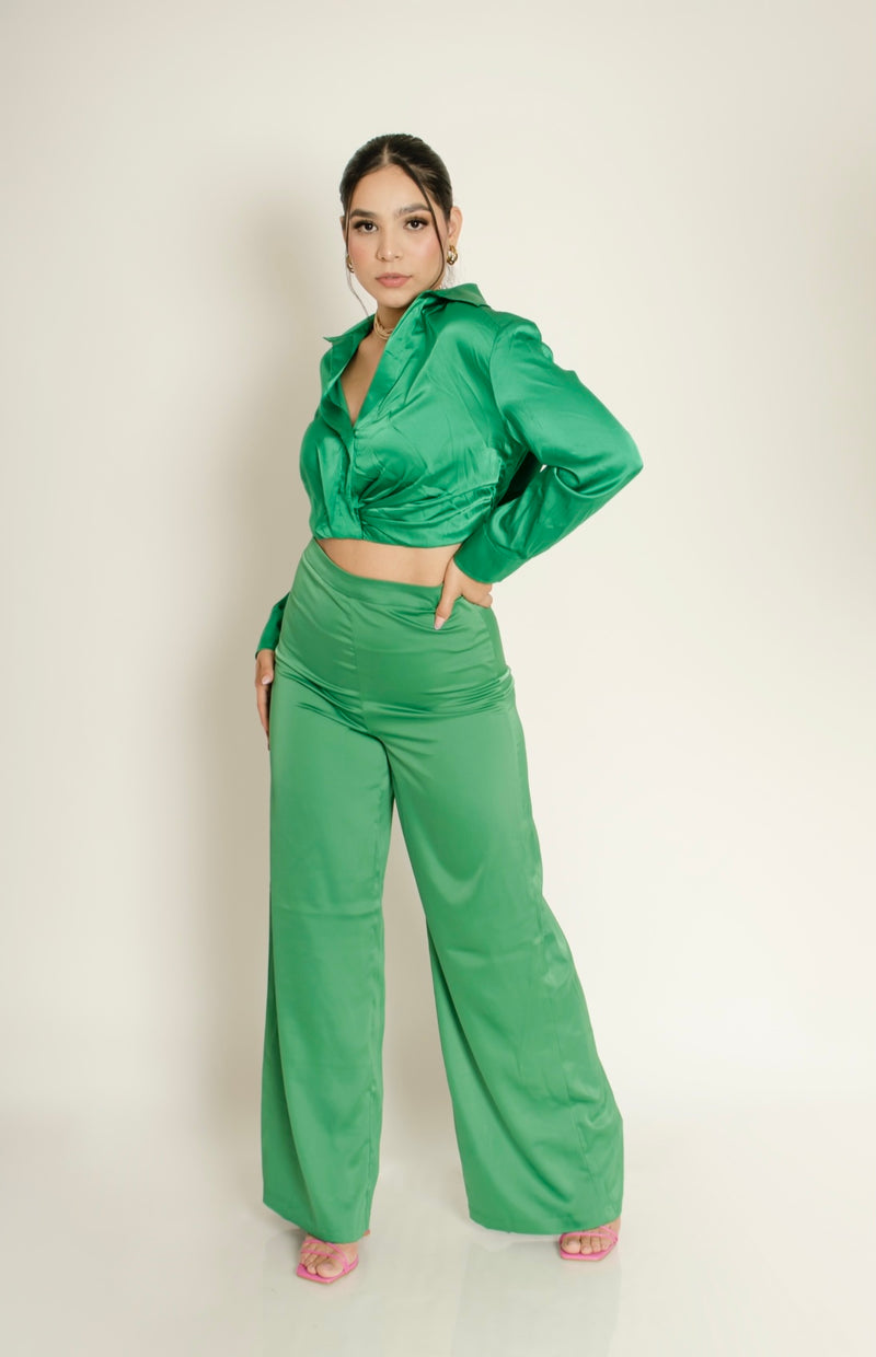 Pantalon Satinado Verde Sastre