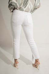 Pantalon Blanco de Mezclilla Con Pedreria