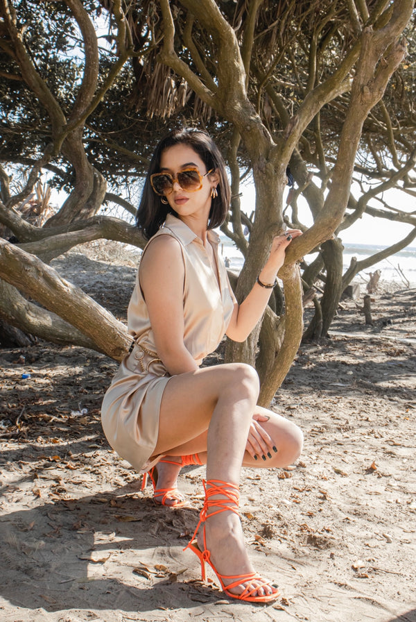 Vestido Beige Satinado