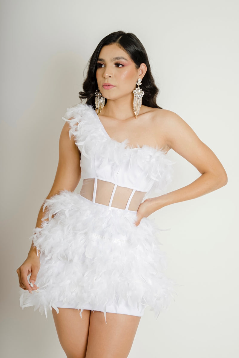 Vestido Blanco de Plumas