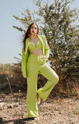 Set de Blazer conTop y Pantalon Con Rhinestone Verde