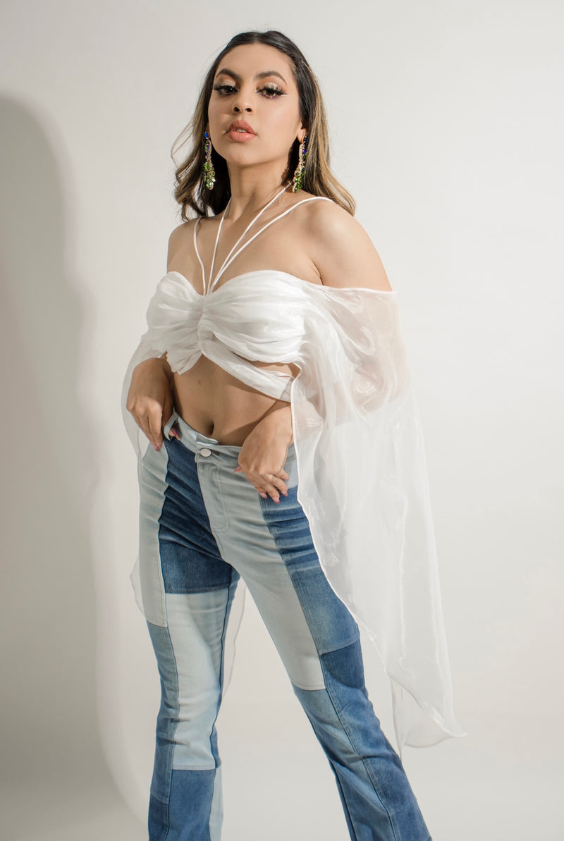 Croptop con Mangas Transparente Blanco