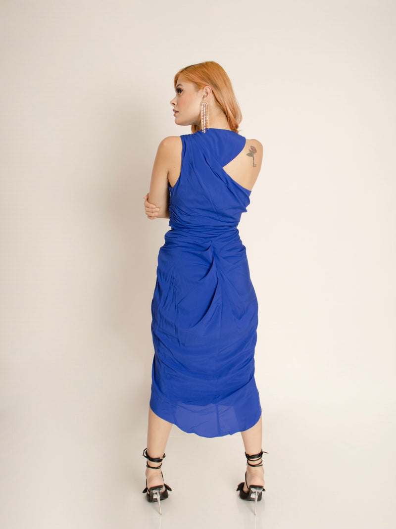 Vestido Asimetico Midi Azul