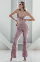 Crop Top Velvet Rosa De Pantalon