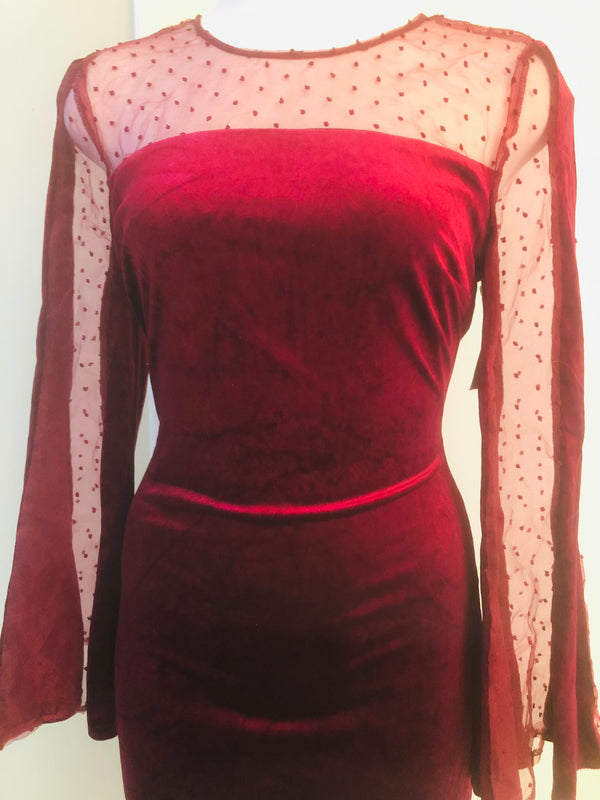 Vestido Tipo Velvet Tinto