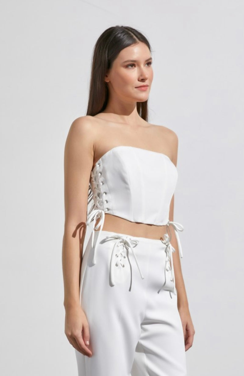 Croptop Strapple Con Cordon Lateral Blanco