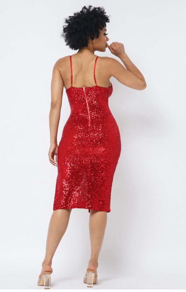 Vestido Midi de Lentejuela Rojo