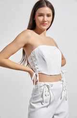 Croptop Strapple Con Cordon Lateral Blanco