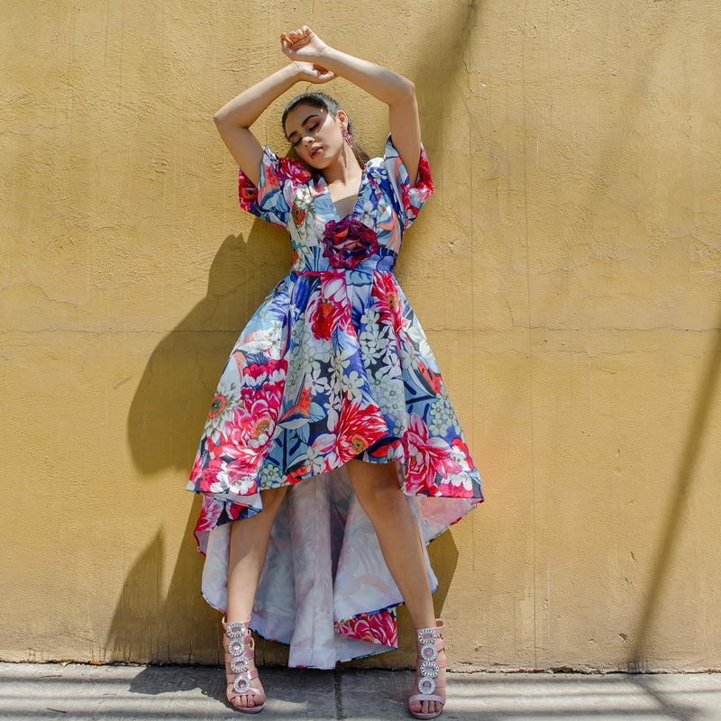 Vestido Asimétrico De Flores