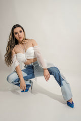 Croptop con Mangas Transparente Blanco