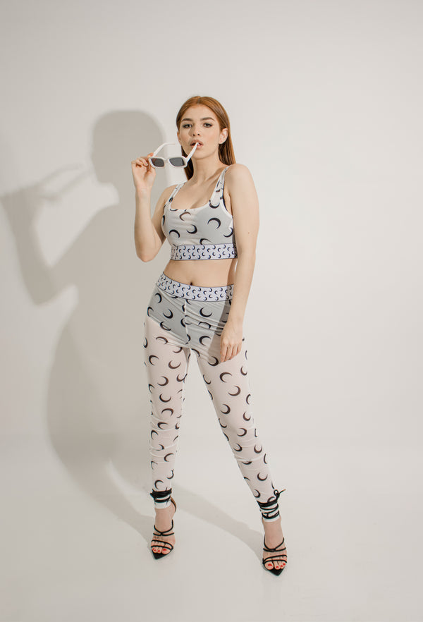 Set de Pantalon Tansparente Print de Luna Blanco