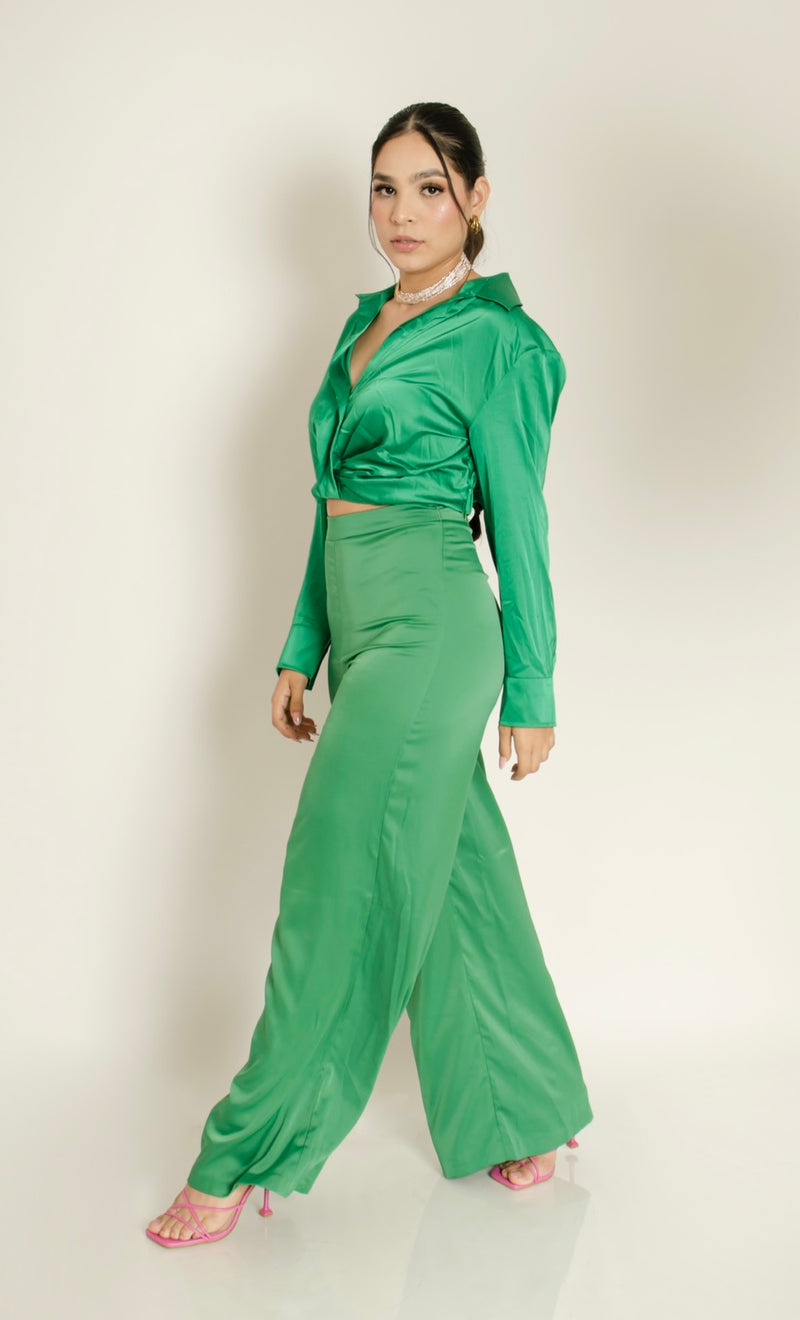 Pantalon Satinado Verde Sastre