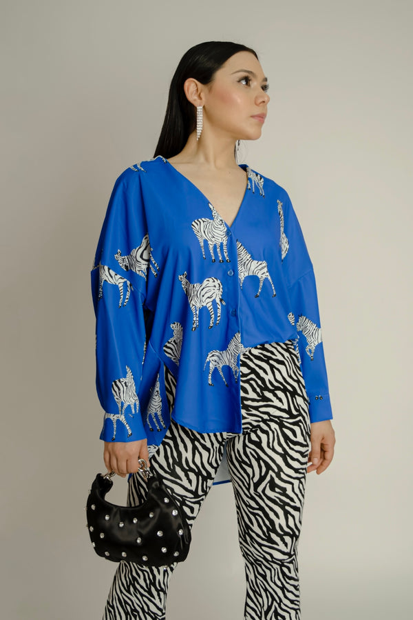 Camisa de Zebra Azul