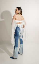 Croptop con Mangas Transparente Blanco