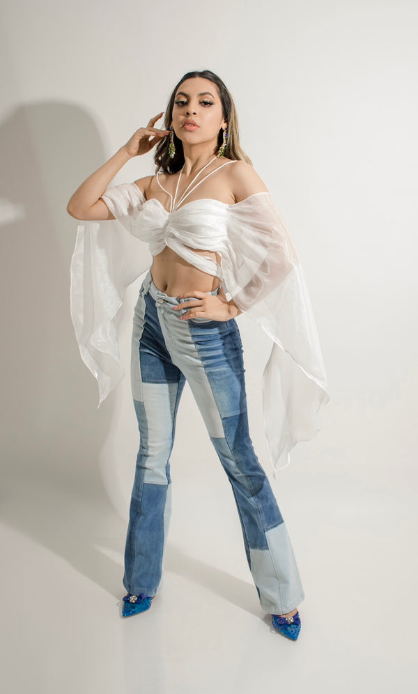 Croptop con Mangas Transparente Blanco