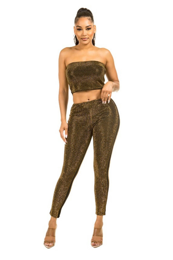 Pantalon Leggin Dorado Pedreria