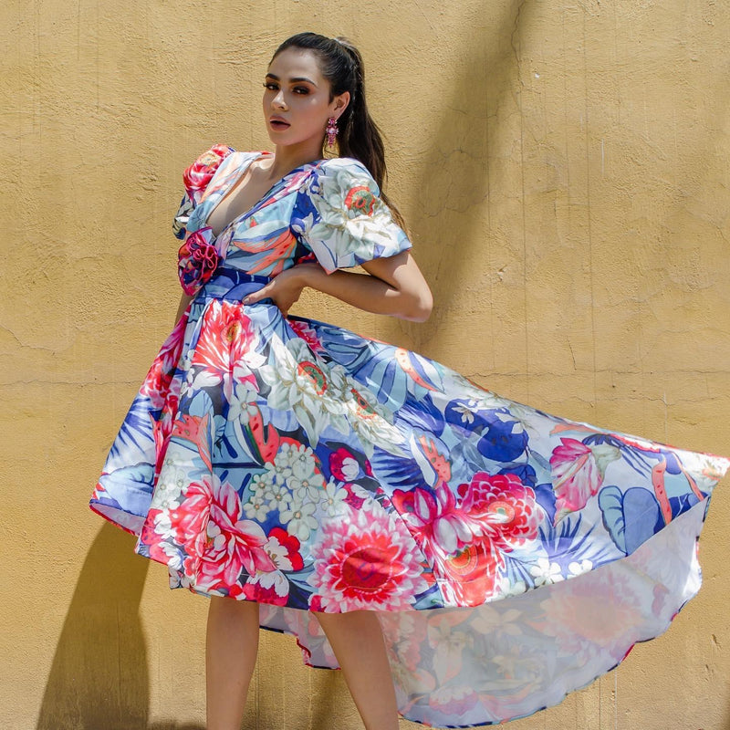 Vestido Asimétrico De Flores